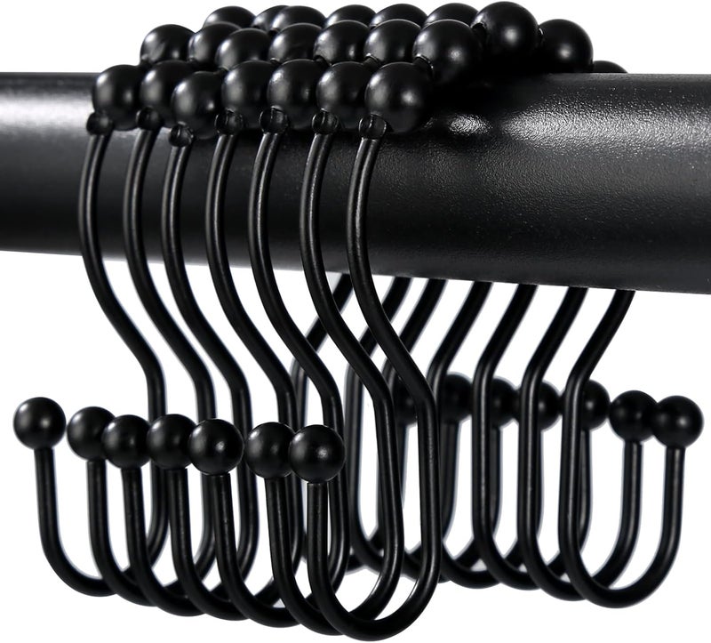 OEH Shower Curtain Hooks, Shower Curtain Rings, Black Shower Curtain Hooks Rust Proof, Smooth Gliding Metal Shower Curtain Rings Rust Proof, Double Shower Rings for Curtain, 12 Pcs, Black - Image 1